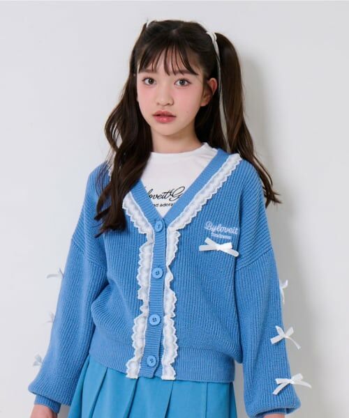 by LOVEiT / バイ ラビット カーディガン・ボレロ | リボンポイントカーデTシャツセット（ブルー）