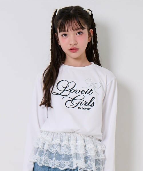 by LOVEiT / バイ ラビット Tシャツ | 【WEB限定】キラキラリボンTシャツ（オフ ホワイト）