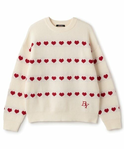 by LOVEiT / バイ ラビット ニット・セーター | ハートボーダーニット（オフ ホワイト）