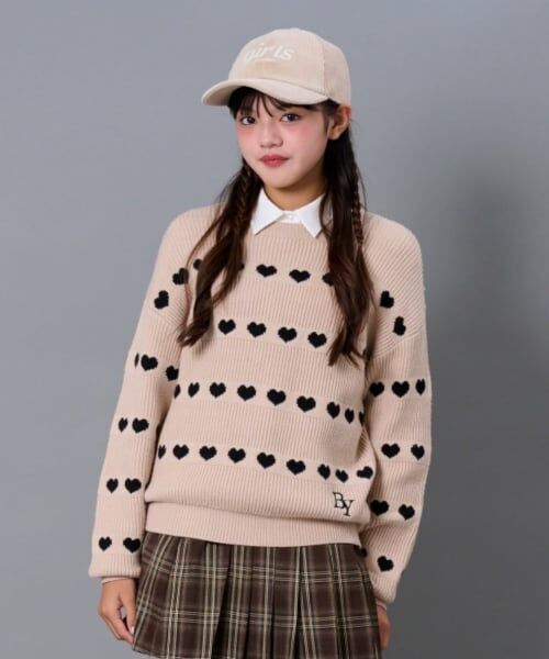 by LOVEiT / バイ ラビット ニット・セーター | ハートボーダーニット（ベージュ）