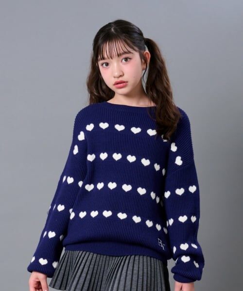 by LOVEiT / バイ ラビット ニット・セーター | ハートボーダーニット（紺）