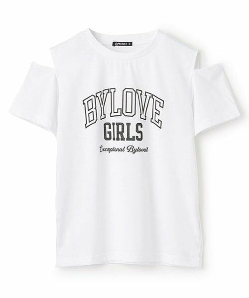 by LOVEiT / バイ ラビット Tシャツ | 【接触冷感】肩開きテキストTシャツ（オフ ホワイト）