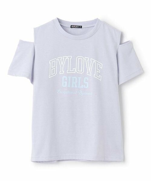 by LOVEiT / バイ ラビット Tシャツ | 【接触冷感】肩開きテキストTシャツ（ラベンダー）