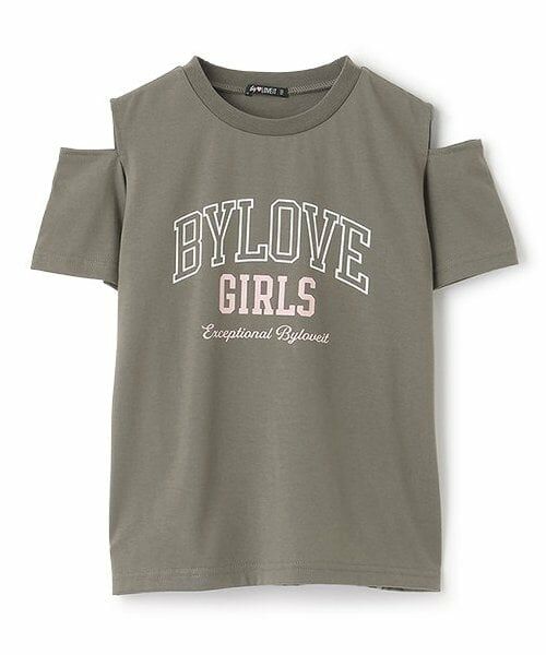 by LOVEiT / バイ ラビット Tシャツ | 【接触冷感】肩開きテキストTシャツ（チャコール）