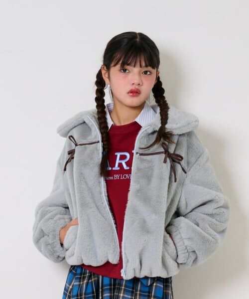 by LOVEiT / バイ ラビット ブルゾン | リボンファーブルゾン（ブルー グレー）