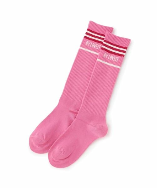 by LOVEiT / バイ ラビット ソックス | ラメボーダーハイソックス（ピンク）