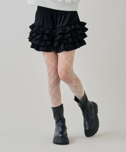 by LOVEiT / バイ ラビット ショート・ハーフ・半端丈パンツ | フリフリペチパン（黒）
