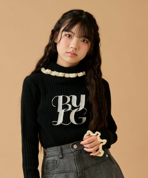 by LOVEiT / バイ ラビット ニット・セーター | ロゴ刺しゅうテレコニット（黒）