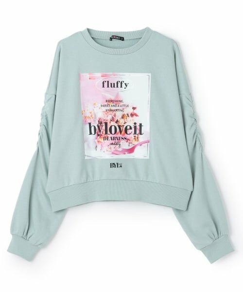 by LOVEiT / バイ ラビット スウェット | 袖シャーリングケーキプリントプルオーバー（ブルー グレー）