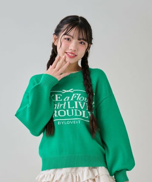 by LOVEiT / バイ ラビット ニット・セーター | パネルロゴニット(グリーン)