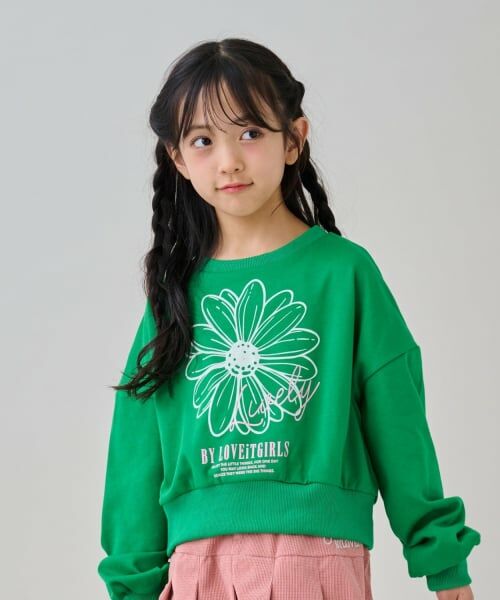 by LOVEiT / バイ ラビット スウェット | フラワーフロッキープルオーバー(グリーン)