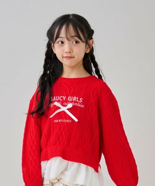 by LOVEiT / バイ ラビット ニット・セーター | チュールつきケーブルニット（赤）