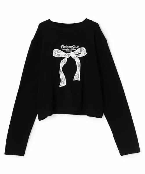 by LOVEiT / バイ ラビット Tシャツ | リボンパッチ長袖Tシャツ（黒）