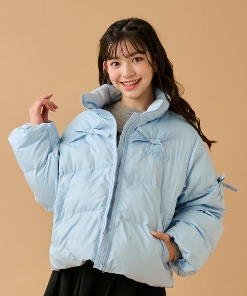 by LOVEiT / バイ ラビット ブルゾン | リボンタフタフェイクダウンJK（グレー）