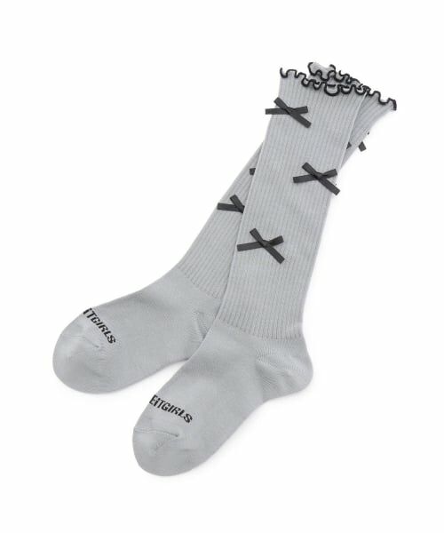 by LOVEiT / バイ ラビット ソックス | メロウリボンハイソックス（グレー）