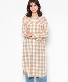 洗える チェックのロングシャツ