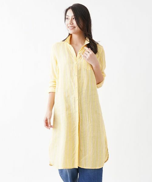 CARA O CRUZ / キャラ・オ・クルス シャツ・ブラウス | ストライプロングシャツ【PAGANINI】(レモンイエロー系)