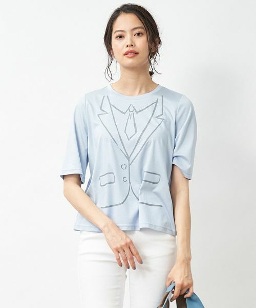 CARA O CRUZ / キャラ・オ・クルス Tシャツ | ネクタイのトロンプルイユTシャツ(サックスブルー)