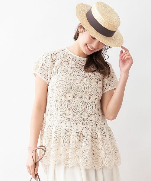 CARA O CRUZ / キャラ・オ・クルス シャツ・ブラウス | かぎ針調ペプラムブラウス | 詳細1