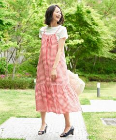 CARA O CRUZ / キャラ・オ・クルス ロング・マキシ丈ワンピース | ギンガムチェックのストラップジャンパースカート