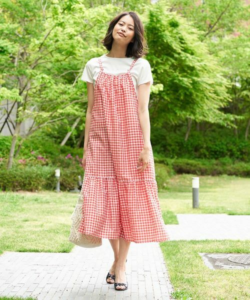 CARA O CRUZ / キャラ・オ・クルス ロング・マキシ丈ワンピース | ギンガムチェックのストラップジャンパースカート | 詳細1