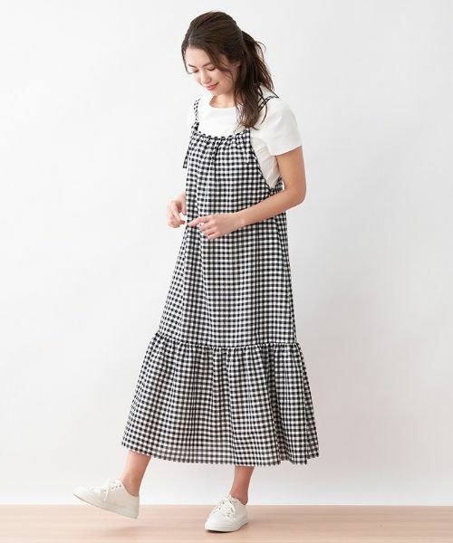 CARA O CRUZ / キャラ・オ・クルス ロング・マキシ丈ワンピース | ギンガムチェックのストラップジャンパースカート | 詳細12