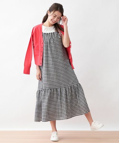 CARA O CRUZ / キャラ・オ・クルス ロング・マキシ丈ワンピース | ギンガムチェックのストラップジャンパースカート | 詳細13