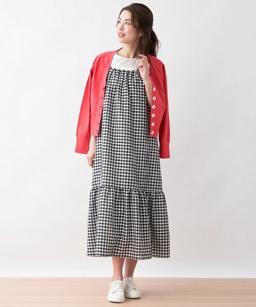 CARA O CRUZ / キャラ・オ・クルス ロング・マキシ丈ワンピース | ギンガムチェックのストラップジャンパースカート | 詳細14