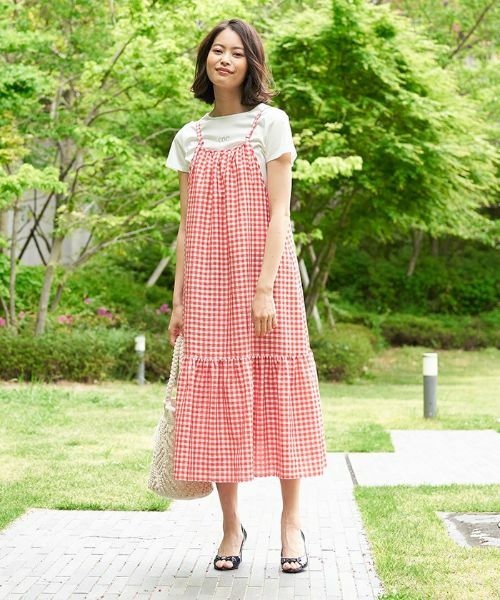 CARA O CRUZ / キャラ・オ・クルス ロング・マキシ丈ワンピース | ギンガムチェックのストラップジャンパースカート | 詳細2