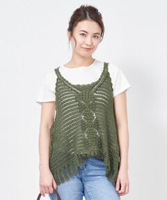 CARA O CRUZ / キャラ・オ・クルス テーラードジャケット | 洗える かぎ針ニットベスト