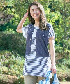 CARA O CRUZ / キャラ・オ・クルス シャツ・ブラウス | ベストとボーダーTシャツのトロンプルイユブラウス