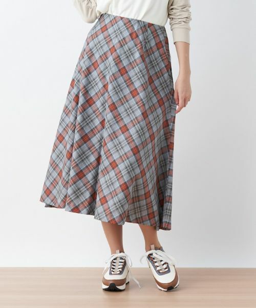 CARA O CRUZ / キャラ・オ・クルス ミニ・ひざ丈スカート | チェック柄フレアスカート(グレー系)