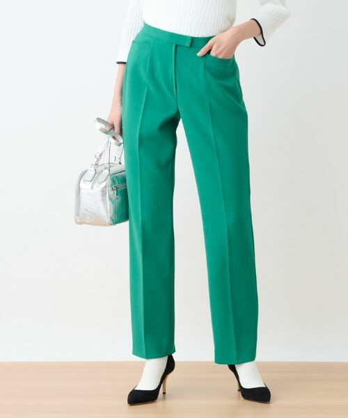 CARA O CRUZ / キャラ・オ・クルス その他パンツ | 洗える のびのび センタープレスパンツ(グリーン系)