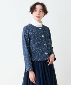 CARA O CRUZ / キャラ・オ・クルス テーラードジャケット | 洗える 星柄デニム風プリントのノーカラージャケット【産地ナブル】