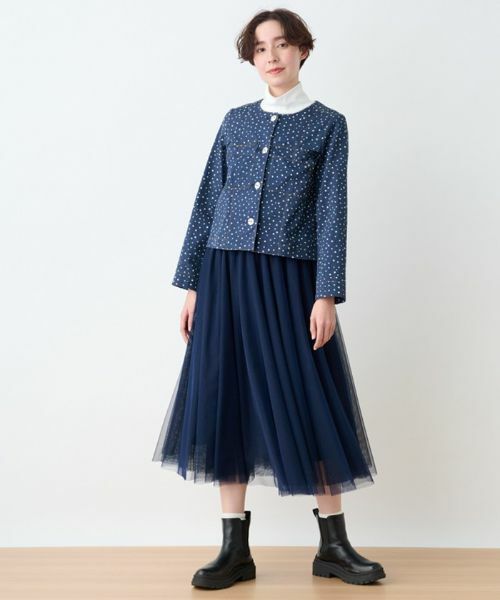 CARA O CRUZ / キャラ・オ・クルス テーラードジャケット | 洗える 星柄デニム風プリントのノーカラージャケット【産地ナブル】 | 詳細4