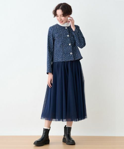 CARA O CRUZ / キャラ・オ・クルス テーラードジャケット | 洗える 星柄デニム風プリントのノーカラージャケット【産地ナブル】 | 詳細5