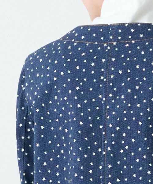 CARA O CRUZ / キャラ・オ・クルス テーラードジャケット | 洗える 星柄デニム風プリントのノーカラージャケット【産地ナブル】 | 詳細6