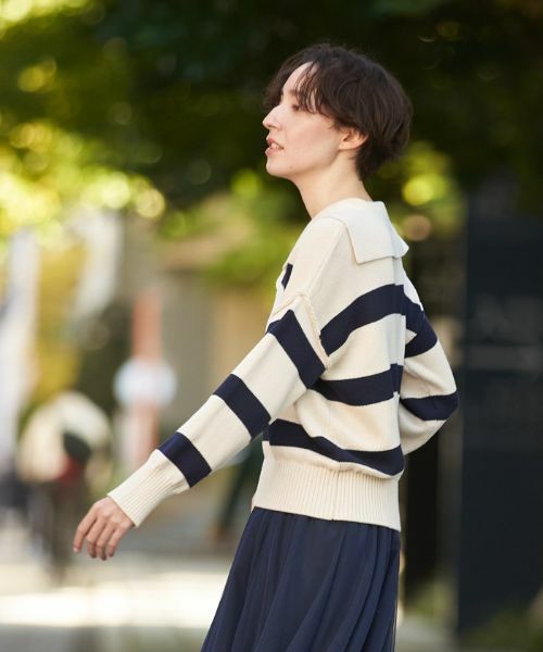 CARA O CRUZ / キャラ・オ・クルス ニット・セーター | 洗える セーラーカラーのボーダーニット | 詳細1