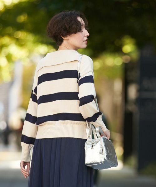CARA O CRUZ / キャラ・オ・クルス ニット・セーター | 洗える セーラーカラーのボーダーニット | 詳細2