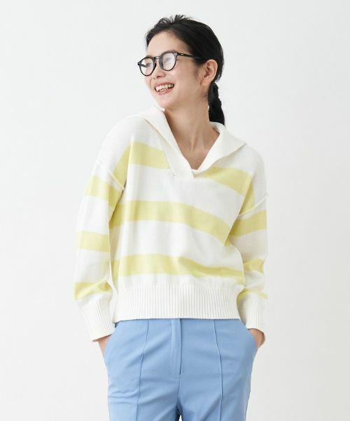 CARA O CRUZ/キャラ・オ・クルス 洗える セーラーカラーのボーダーニット アイボリー 11(L)