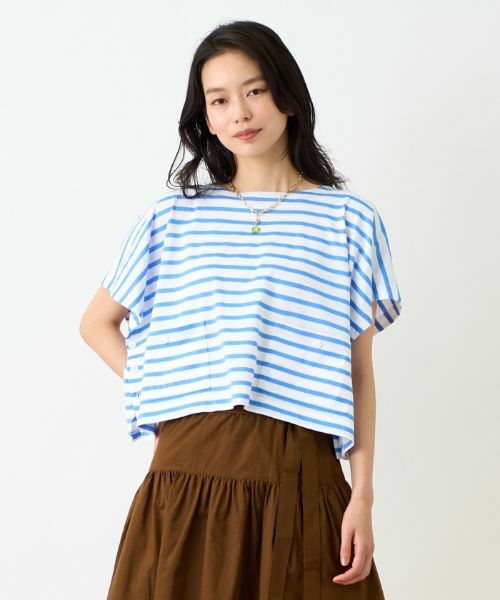 キャラ・オ・クルス CARA O CRUZ 洗える ボクシーのボーダーTシャツ （ブルー） セール】 洗える ボクシーのボーダーTシャツ （カットソー