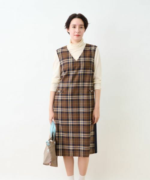 CARA O CRUZ / キャラ・オ・クルス ロング・マキシ丈ワンピース | チェックと無地のジャンパースカート【MANNELLI】 | 詳細10