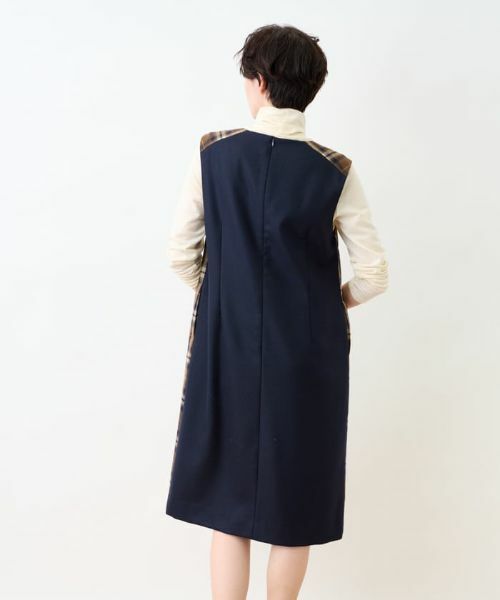 CARA O CRUZ / キャラ・オ・クルス ロング・マキシ丈ワンピース | チェックと無地のジャンパースカート【MANNELLI】 | 詳細13