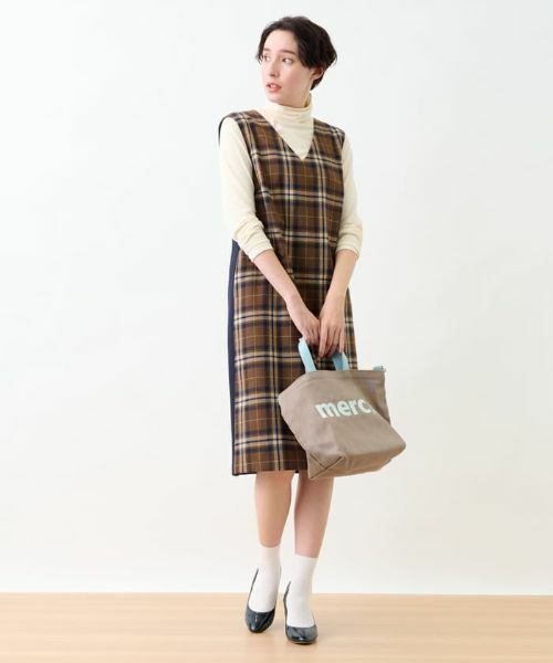 CARA O CRUZ / キャラ・オ・クルス ロング・マキシ丈ワンピース | チェックと無地のジャンパースカート【MANNELLI】 | 詳細15