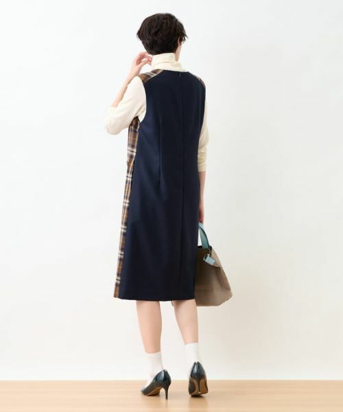 CARA O CRUZ / キャラ・オ・クルス ロング・マキシ丈ワンピース | チェックと無地のジャンパースカート【MANNELLI】 | 詳細17