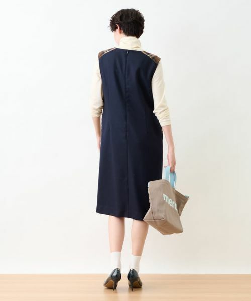 CARA O CRUZ / キャラ・オ・クルス ロング・マキシ丈ワンピース | チェックと無地のジャンパースカート【MANNELLI】 | 詳細18