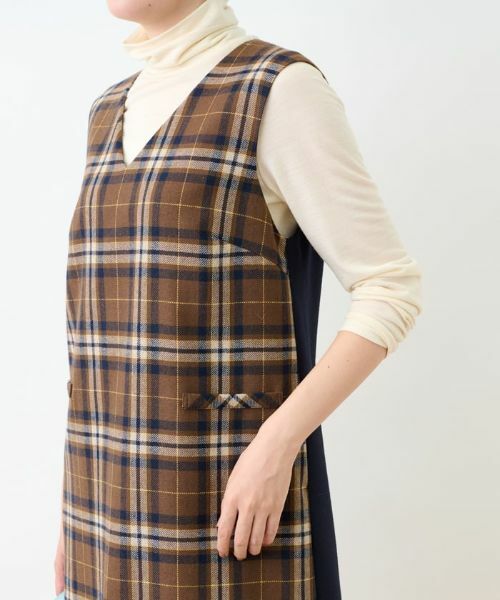 CARA O CRUZ / キャラ・オ・クルス ロング・マキシ丈ワンピース | チェックと無地のジャンパースカート【MANNELLI】 | 詳細22