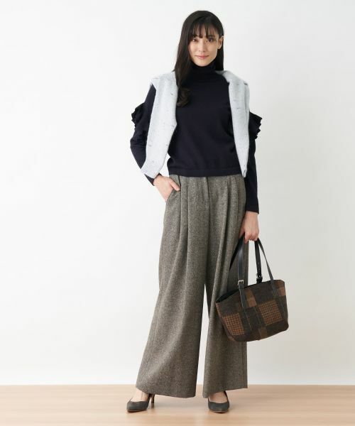CARA O CRUZ / キャラ・オ・クルス その他パンツ | ウエスト伸縮ツイードのワイドパンツ | 詳細6