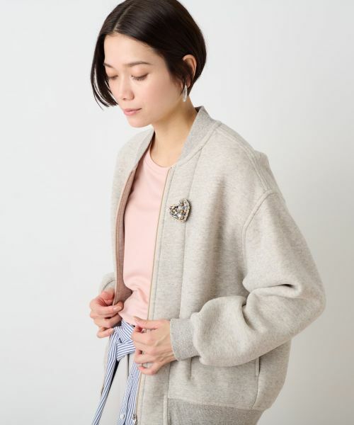 CARA O CRUZ / キャラ・オ・クルス その他アウター | ブローチ付 裏起毛ジップアップブルゾン | 詳細7