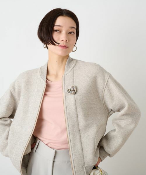 CARA O CRUZ / キャラ・オ・クルス その他アウター | ブローチ付 裏起毛ジップアップブルゾン | 詳細8